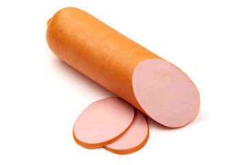Boiled pork sausage, isolated on white background