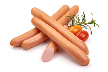 Fresh boiled Wiener sausages, isolated on white background