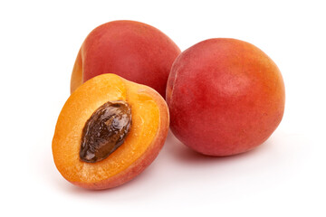 Naklejka na ściany i meble Sweet juicy red apricots, ripe nectarines, isolated on white background