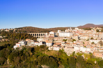 Fototapeta na wymiar aerial view of the village of Ariccia on the Roman castles with the homonymous bridge