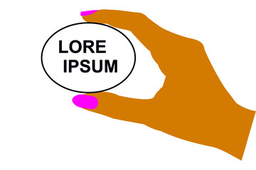 The beautiful hand of the woman is holding a text icon. 