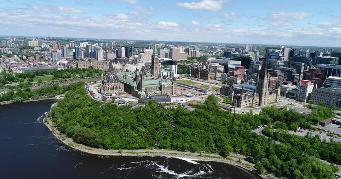 Aerial/Drone Video of Parliament Hill & Ottawa River