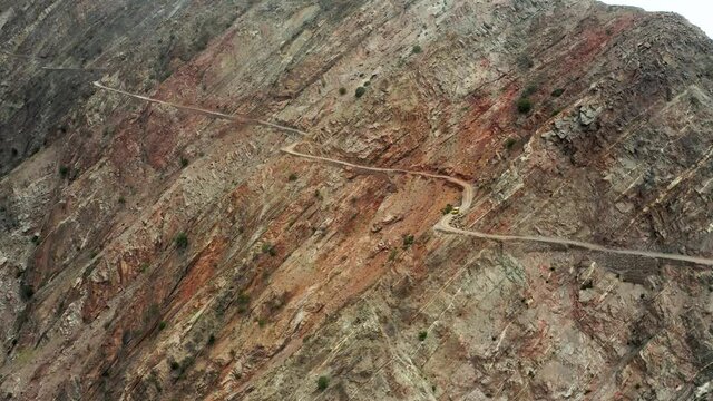Jeepney car taking a turn on dangerous cliff road to Fairy Meadows, Nanga Parbat