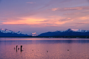 Sunrise over Seno Ultima Esperanza (Last Hope Sound), Puerto Natales, Patagonia, Chile