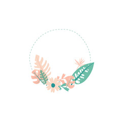 Tropical plants illustration set. Floral set isolated on white. Cute leaves, hand drawn doodle, modern design elements for cards, banners, stickers design.