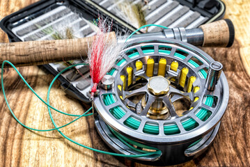 close up of flyfishing gear
