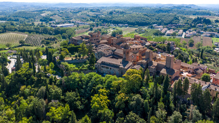 Fototapeta na wymiar aerial view of the medieval town of Colle di Certaldo birthplace of Giovanni Boccaccio Tuscany