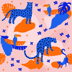Abstract jaguar seamless background. Dodle seamless pattern for use in design for baby textile, wallpaper, wrapping paper, shop sale poster, bag or dress print etc