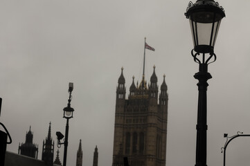 Fototapeta na wymiar London England, UK. May 07 2020. Rainy streets. Westminster Palace