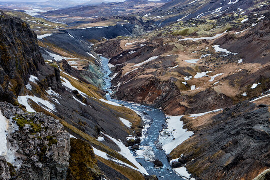 Looking down at the Fossa River in Iceland