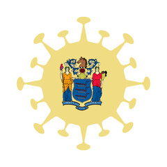 New Jersey state flag in the shape of a coronavirus, symbolizing the pandemic's impact. Vector illustration.