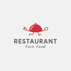 Playful fast food restaurant logo - with running red Movable food cover characters