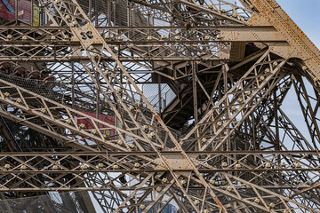 Eiffel Tower construction fragments. Eiffel Tower is tallest structure in Paris and most visited monument in the world. Paris. France.