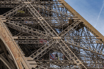 Eiffel Tower construction fragments. Eiffel Tower is tallest structure in Paris and most visited monument in the world. Paris. France.