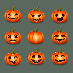 Set pumpkins emotions for Halloween. funny faces. Halloween autumn holidays. Vector illustration.