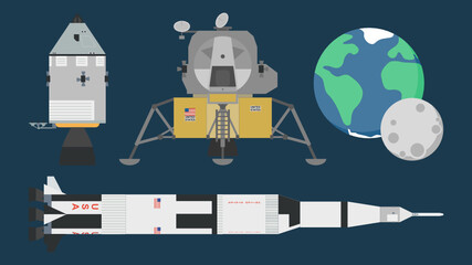 Apollo Moon Landing Set - obrazy, fototapety, plakaty