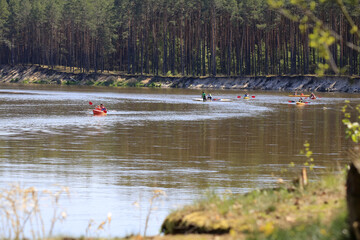 Kayaks on the Bug river, Mazovia, Poland - obrazy, fototapety, plakaty