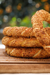 Turkish Bagel Simit with sesame, traditional pastry of Turkey