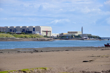 Looking over the sea at BAE systems in Barrow in furness