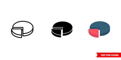 Pie chart icon of 3 types. Isolated vector sign symbol.