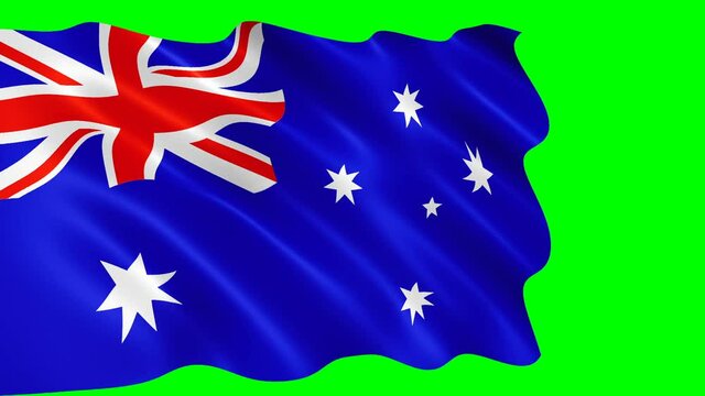 Australian flag waving in the wind. Realistic flag background. Looped animation green background.