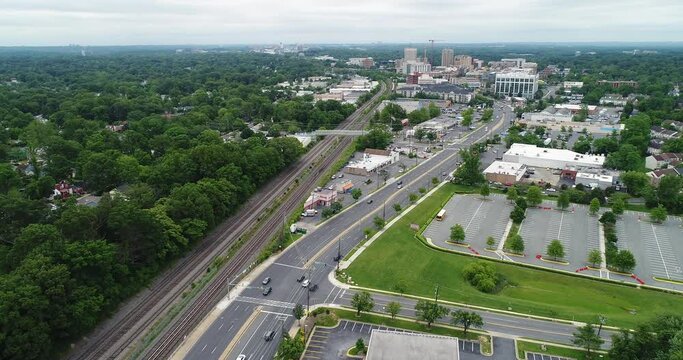An aerial view of downtown Rockville, Maryland, USA