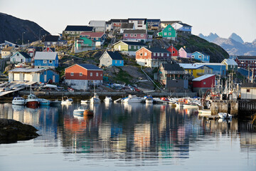 Fototapeta na wymiar In hilly Maniitsoq, Greenland, steps connect the valleys and streets, giving the town its name, 