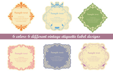 Graphic Illustration Material Baroque Style: Beautiful etiquette label design, ornament decorative ruled 6 types set - obrazy, fototapety, plakaty