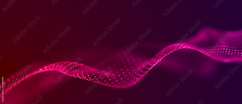 Fototapete Big data visualization. The musical stream of sounds. Abstract background with interweaving of dots . 3D rendering.