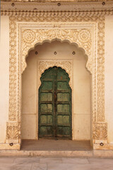 Fototapeta na wymiar Ornate doorway in Mehrangarh (Meherangarh) Fort, Jodhpur, Rajasthan, India