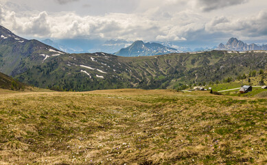 Fototapeta na wymiar Spring landscape with Passo Giau near Cortina d Ampezzo Alps Dolomites mountains, Italy