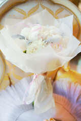 Fototapeta na wymiar beautiful white bouquet of delicate natural flowers