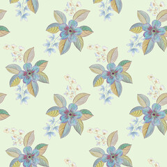 Fototapeta na wymiar Seamless floral pattern on a gently green background. Art watercolor for design, packaging and printing. Abstract watercolor illustration for print and wallpaper.