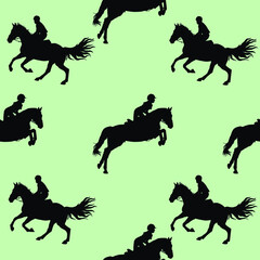silhouettes of sports horses and riders isolated on a white seamless background