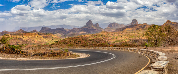 winding road in Semien, Simien Mountains National Park landscape in Northern Ethiopia. Africa...