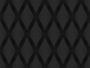 Black padded perforated leather in diamond pattern