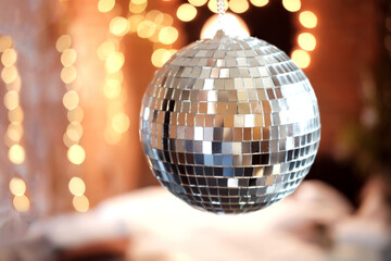 disco ball with disco lights. New Year's decor. organization of parties. party decor. 80s style
