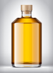 Glass bottle with Drinks on Background. With Cork version. 