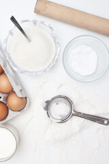 Fototapeta na wymiar Frame of baking and cooking bread pastry or cake ingredients
