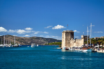 Naklejka premium stone, medieval fortress and yacht harbor in the city of Trogir in Croatia.
