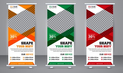 Fitness Gym Roll up Stand Banner Template design for social media promotion ads. Standee Design Template. X Banner Template.