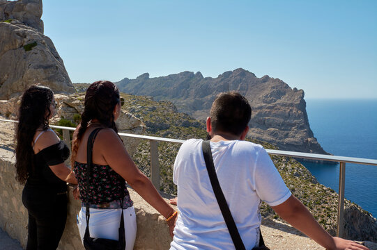 Latin Family, On Holiday In Mallorca, In The Viewpoint, Visiting, El Cap De Formentor, Majorca, Balearic Islands, Spain