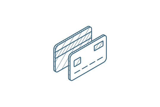 bank card isometric icon. 3d line art technical drawing. Editable stroke vector