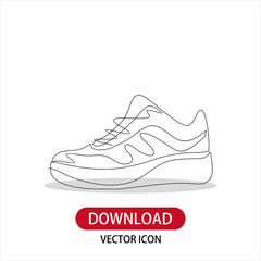 Vector illustration of sneakers. Sports shoes in a line style. Continuous one line