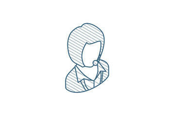 Avatar businesswoman isometric icon. 3d line art technical drawing. Editable stroke vector