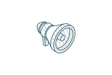megaphone, speaker, broadcast, share isometric icon. 3d line art technical drawing. Editable stroke vector