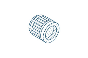 photo camera lens, optical isometric icon. 3d line art technical drawing. Editable stroke vector