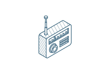 radio receiver, station isometric icon. 3d line art technical drawing. Editable stroke vector