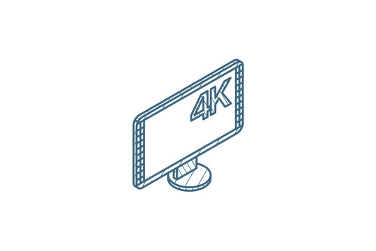 high resolution 4k tv isometric icon. 3d line art technical drawing. Editable stroke vector