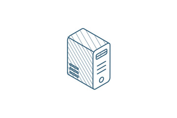 computer system unit, bloc isometric icon. 3d line art technical drawing. Editable stroke vector